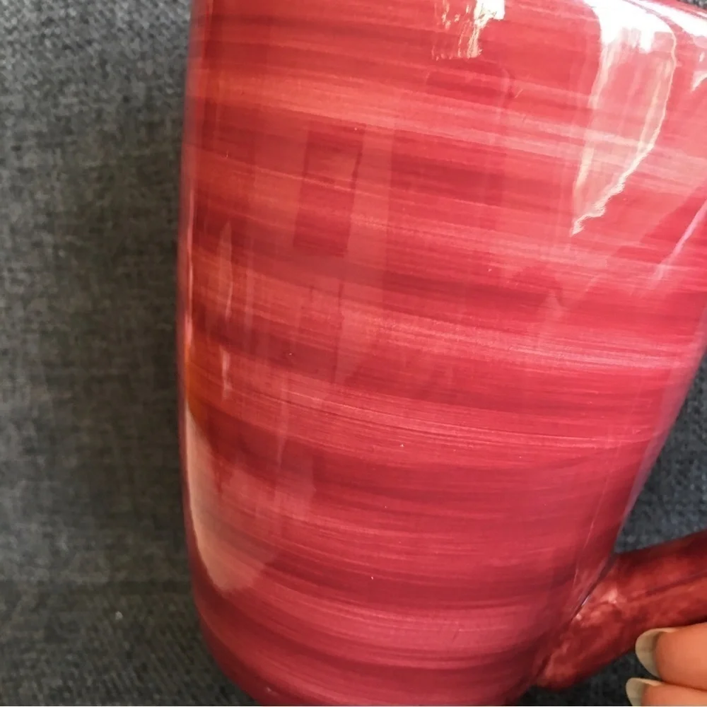 Festive, Colorful, Red Striped Ceramic Mug, 12 oz
